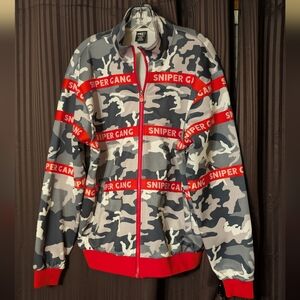 Sniper Gang Apparel‎ Track Jacket Mens XLarge Gray Camouflage Zip Long Sleeve.